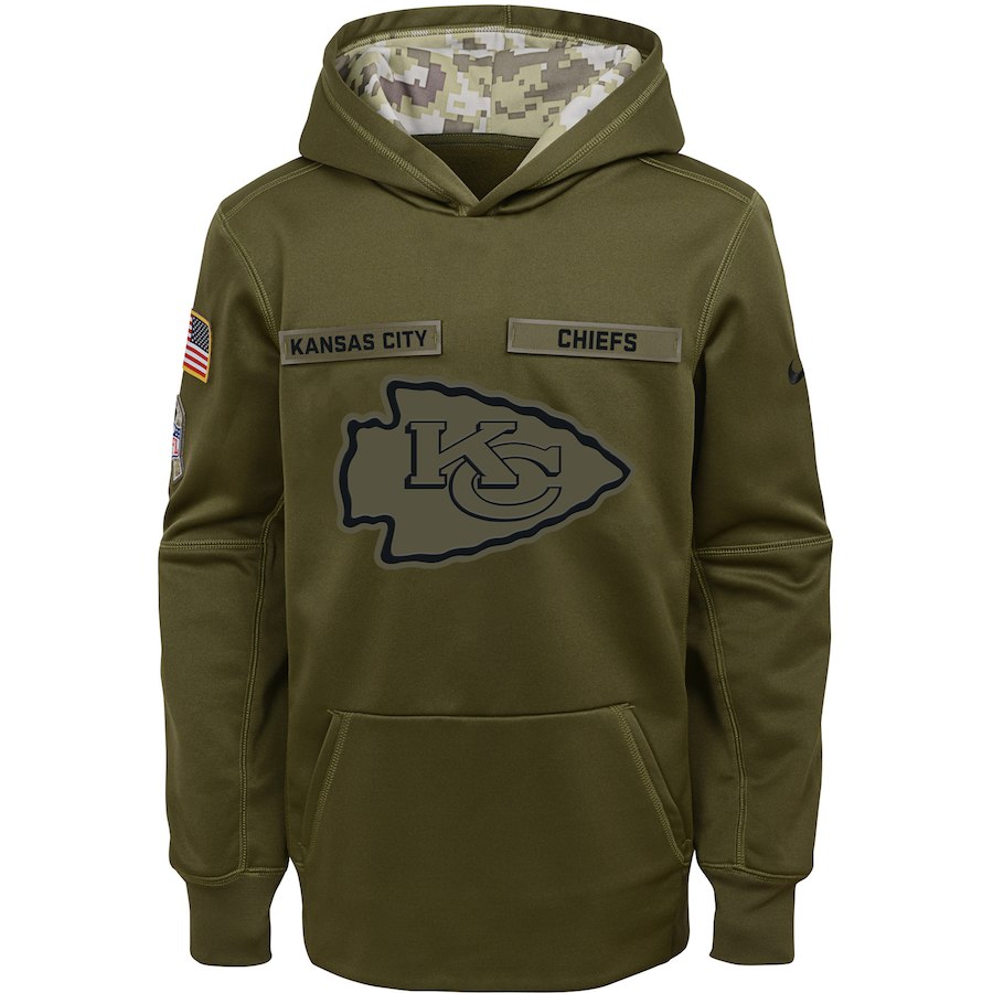 Kansas City Chiefs Nike Youth Salute to Service Pullover Performance Hoodie Green->youth nfl jersey->Youth Jersey